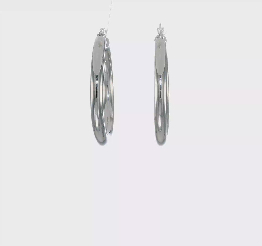 10k White Gold Polished 4MM x 35MM Hoop Earrings