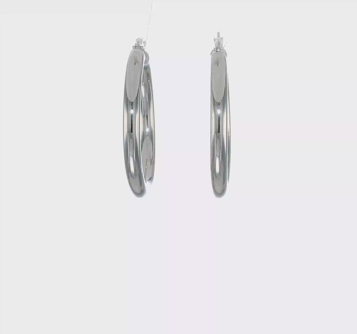 10k White Gold Polished 4MM x 35MM Hoop Earrings
