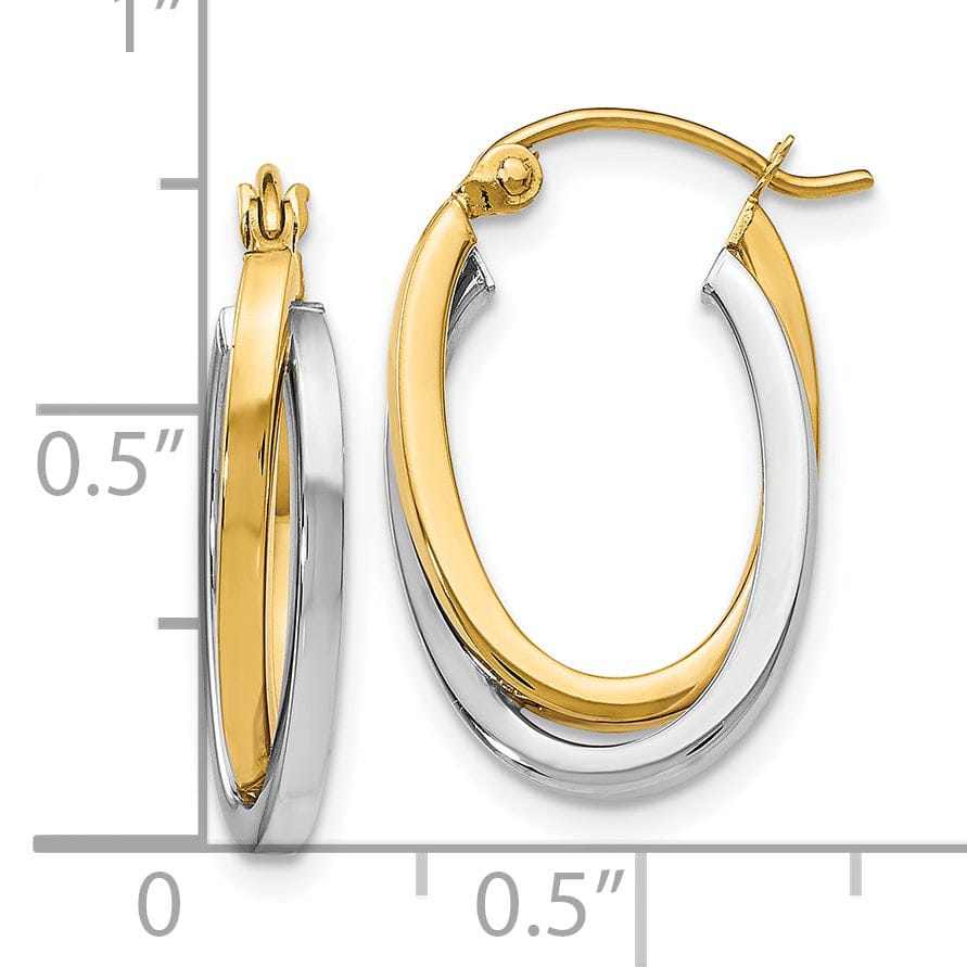 14k Two tone Oval Hoop Earrings