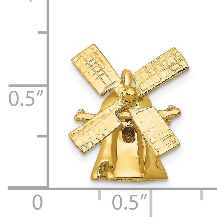 14K Yellow Gold Polished Texture Finish 3-D Windmill Charm Pendant