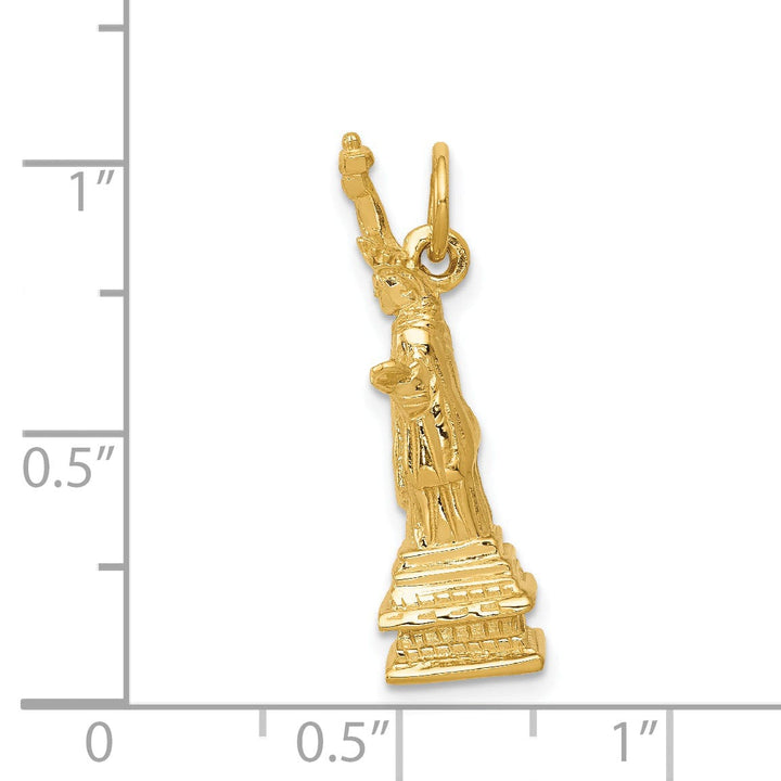 14k Yellow Gold Polished Textured Finish 3-Dimensional Statue Of Liberty Charm Pendant