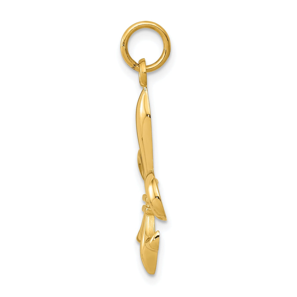 14k Yellow Gold Polished Finish Concave Shape Hollow Mens Fleur De Lis Charm Design Pendant