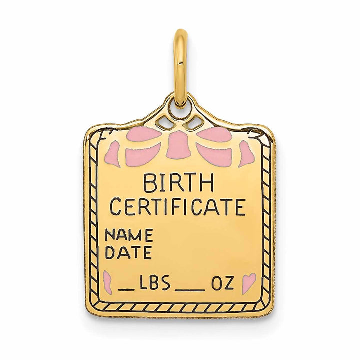 14 Yellow Gold Birth Certificate Charm Pendant