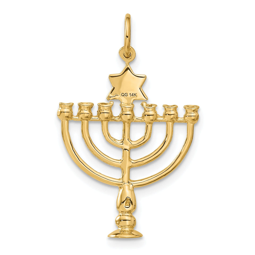 14K Yellow Gold Polish Finish 3-D Menorah Star of David Symbol Pendant