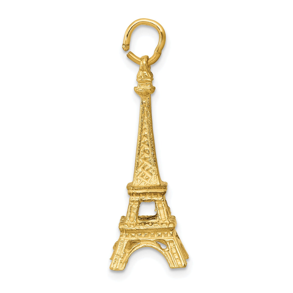 14K Yellow Gold Polished Texture Finish 3-Dimensional Eiffel Tower Charm Pendant
