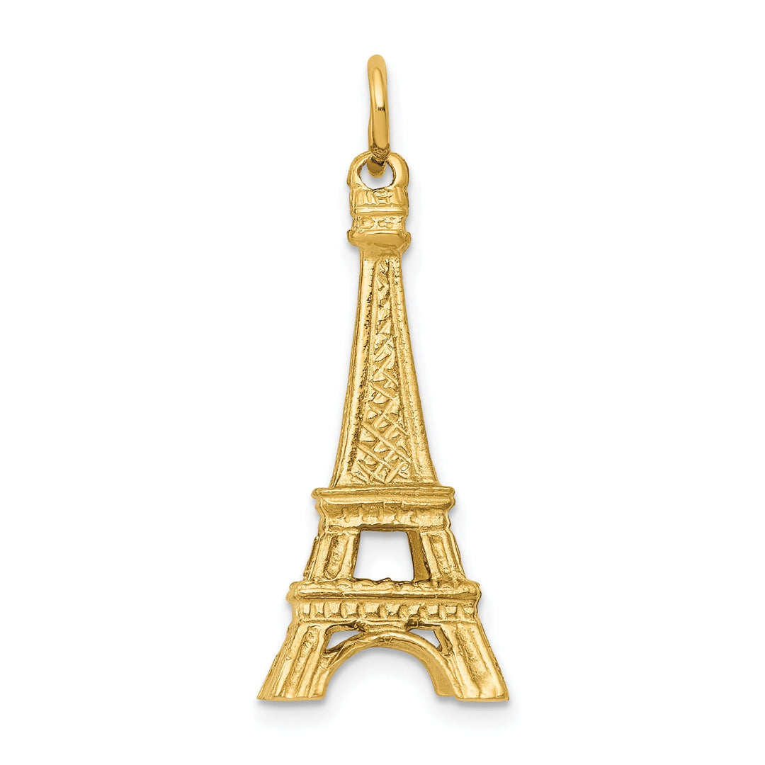 14K Yellow Gold Polished Texture Finish 3-Dimensional Eiffel Tower Charm Pendant
