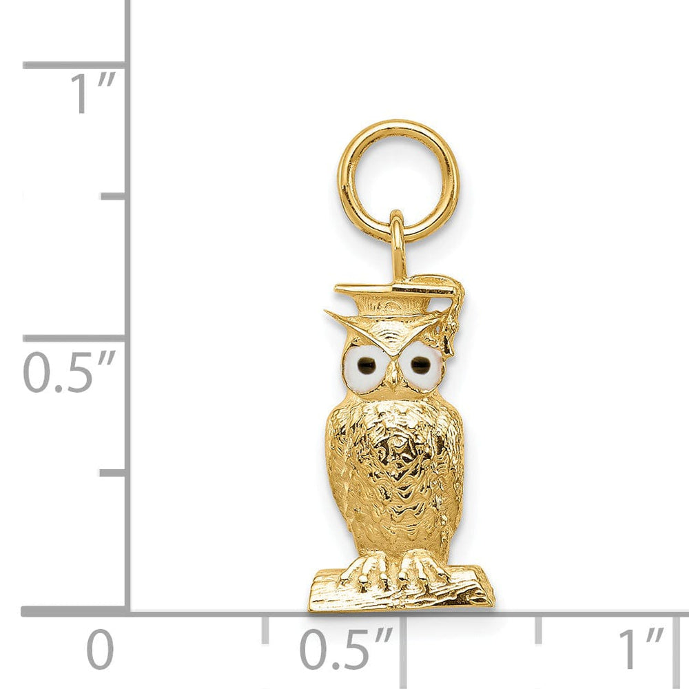 14k Yellow Gold Graduation Owl Charm