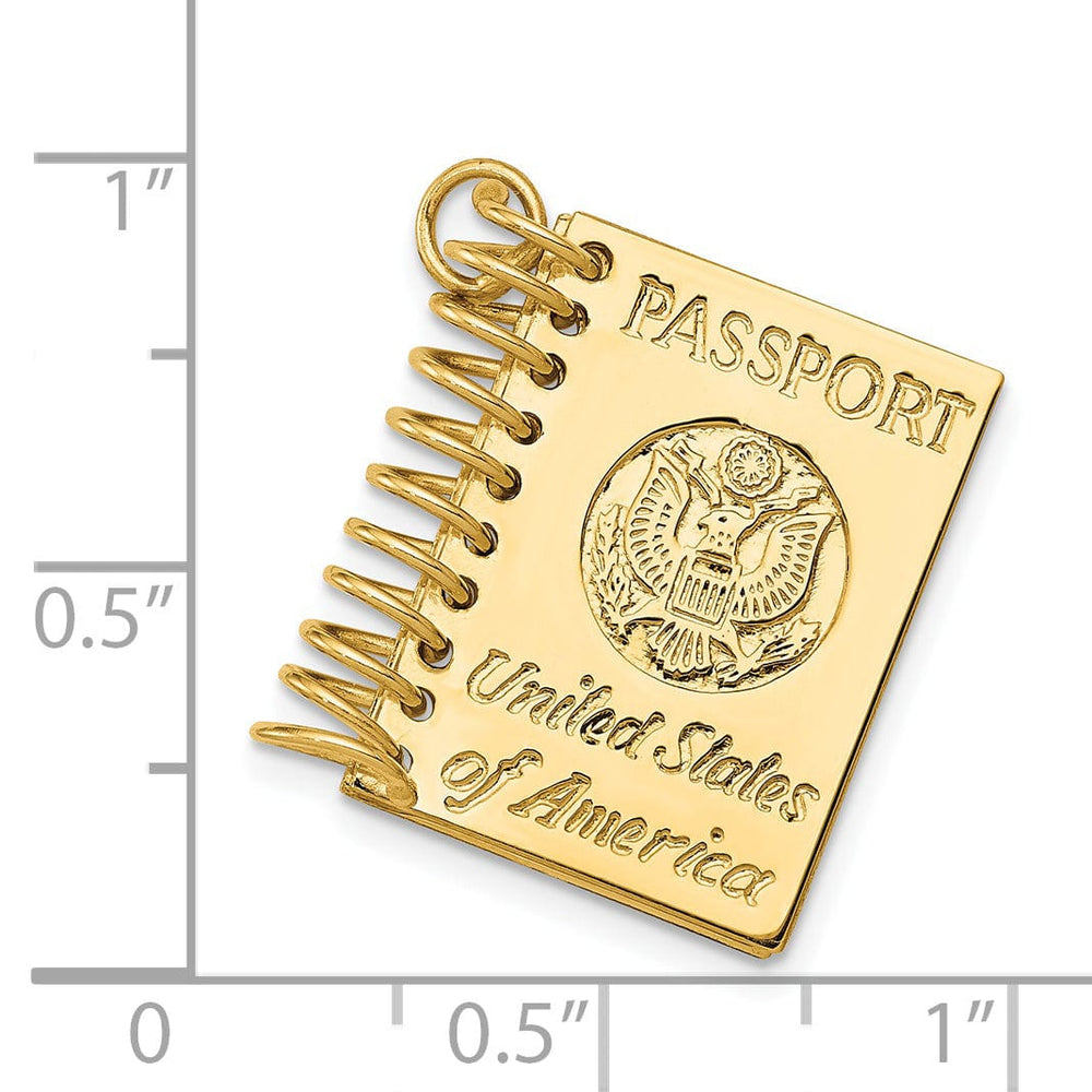 14k Yellow Gold Polished Finish 3-Dimensional U.S.A Passport Book Opens Charm Pendant
