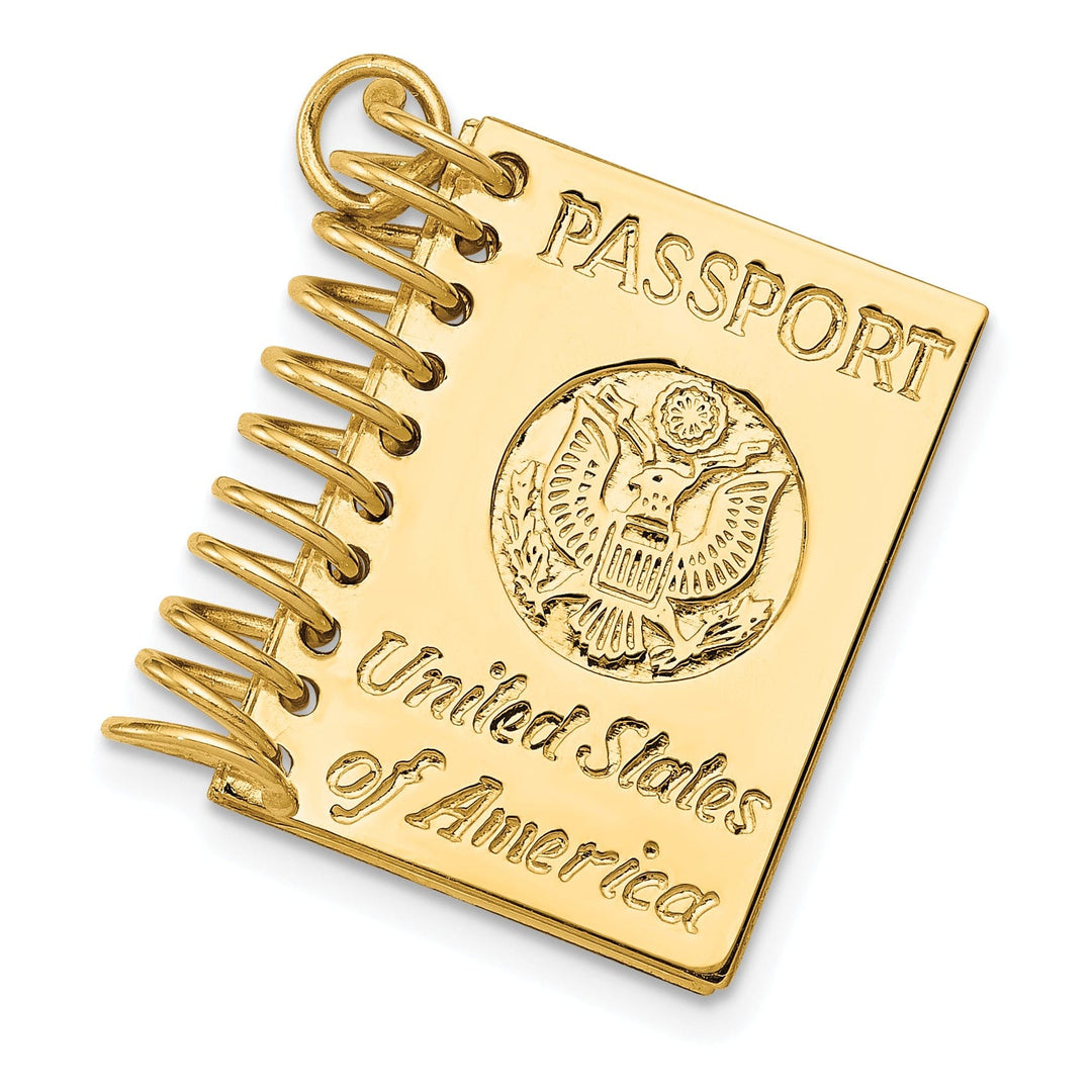 14k Yellow Gold Polished Finish 3-Dimensional U.S.A Passport Book Opens Charm Pendant