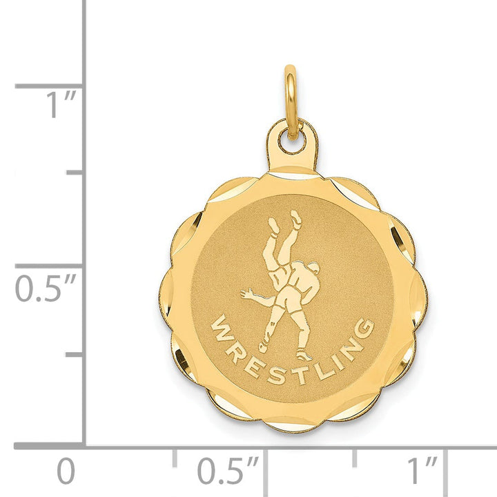 Solid 14k Yellow Gold Wrestling Disc Pendant
