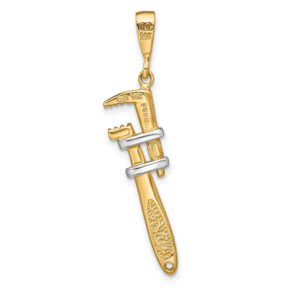 14k Two Tone Gold 3-Dimensional Wrench Pendant