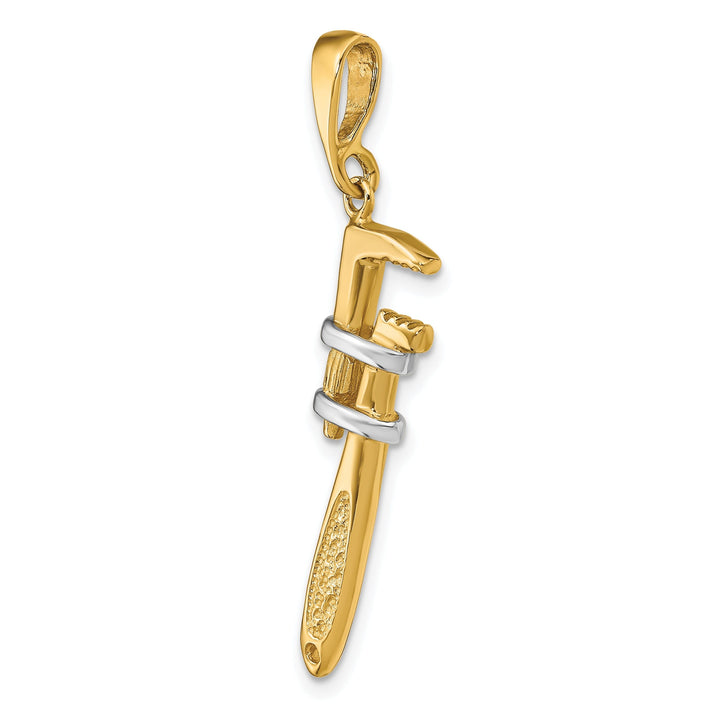 14k Two Tone Gold 3-Dimensional Wrench Pendant