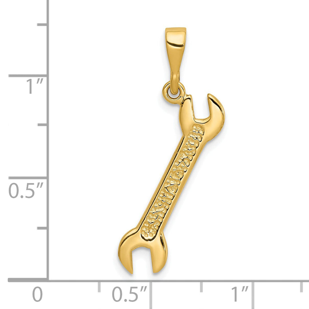 14k Yellow Gold Polish Finish 3D Wrench Pendant