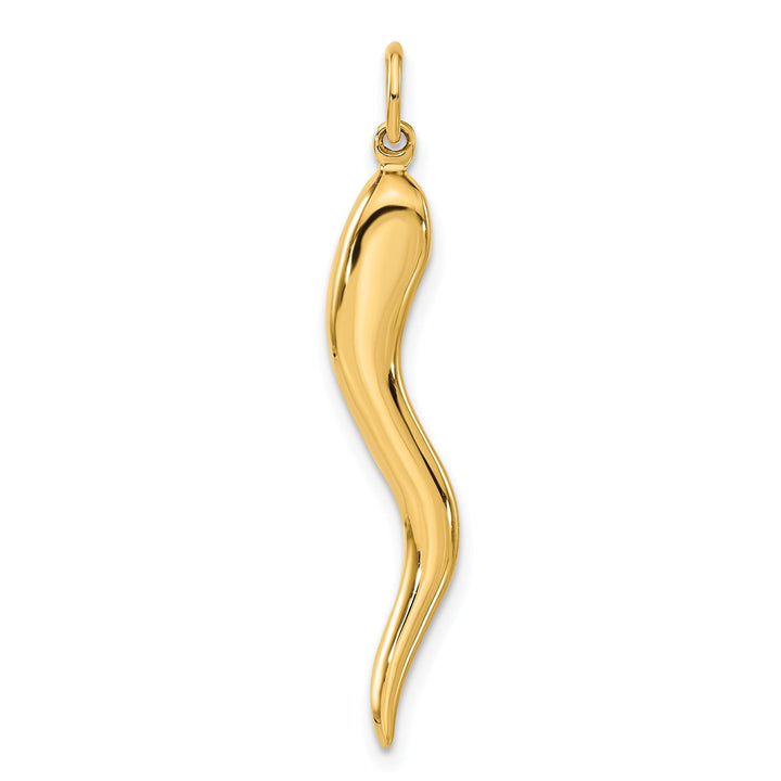 14k Yellow Gold Solid Polished Finish Large 3-Dimensional Italian Horn Charm Pendant