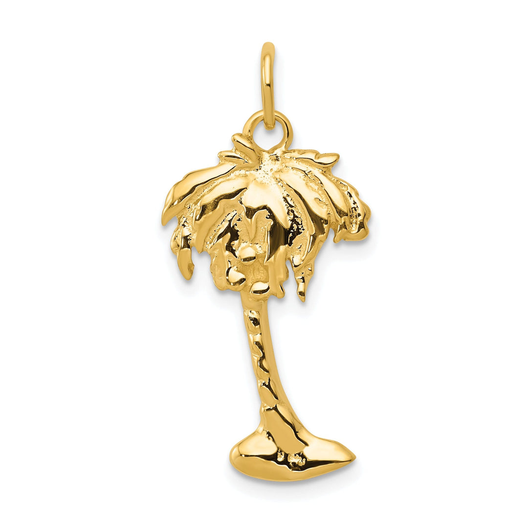 14k Yellow Gold Textured Polished Texture Concave Shpe Palm Tree Charm Pendant