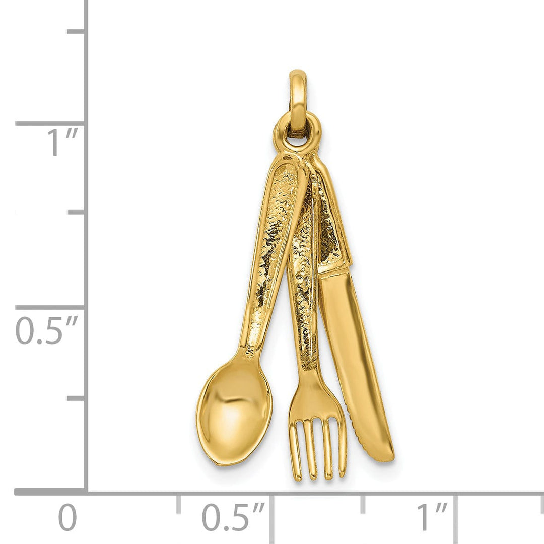 14k Yellow Gold Knife Fork and Spoon Pendant