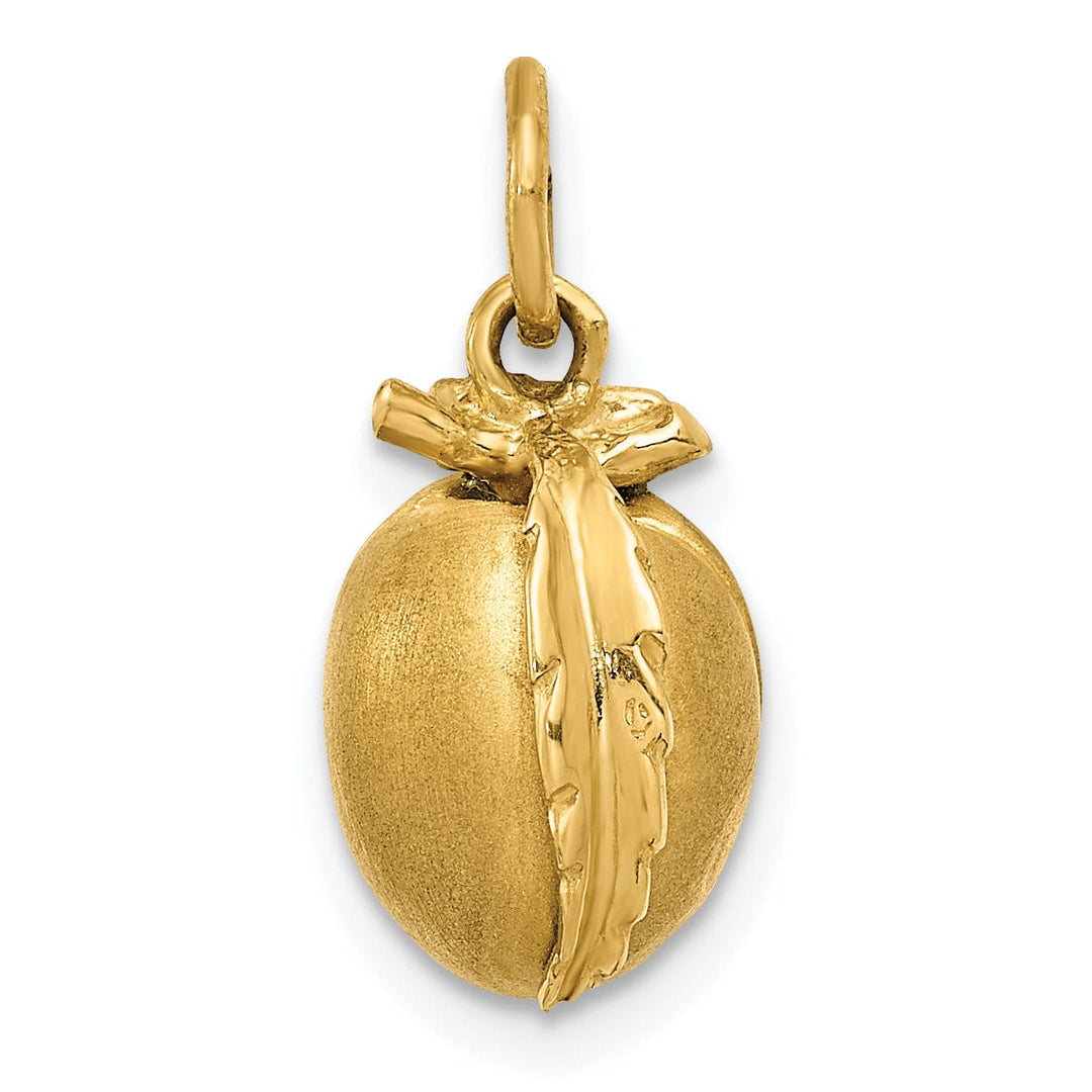 Solid 14k Yellow Gold 3-D Peach Charm Pendant