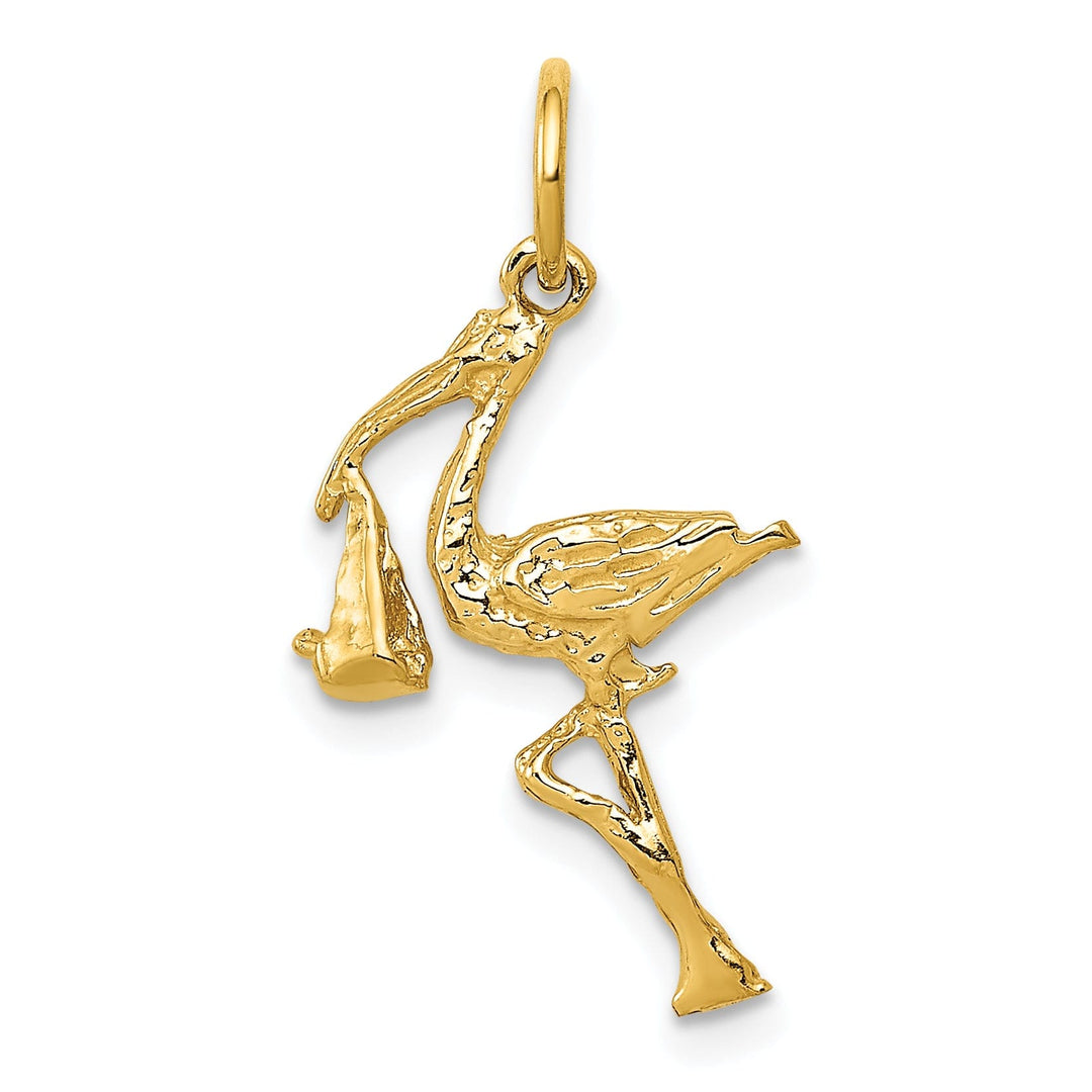 Solid 14k Yellow Gold Polished 3 D Stork Charm