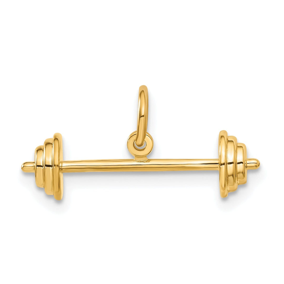 Solid 3D 14k Yellow Gold Barbell Charm Pendant
