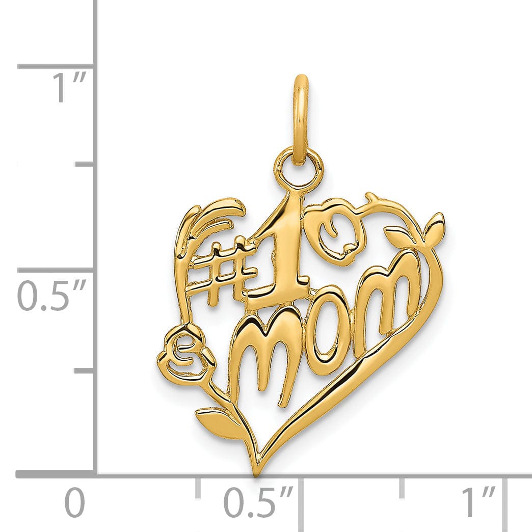 14k Yellow Gold #1 Mom Heart Charm Pendant