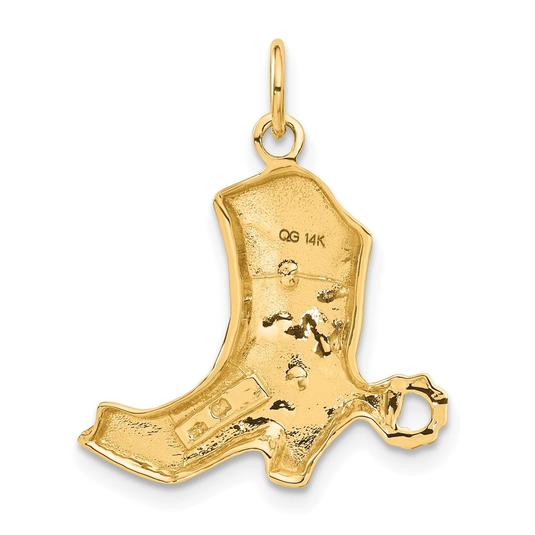 14k Yellow Gold Textured Polished Finish Unisex Cowboy Boot with Spurs Charm Pendant