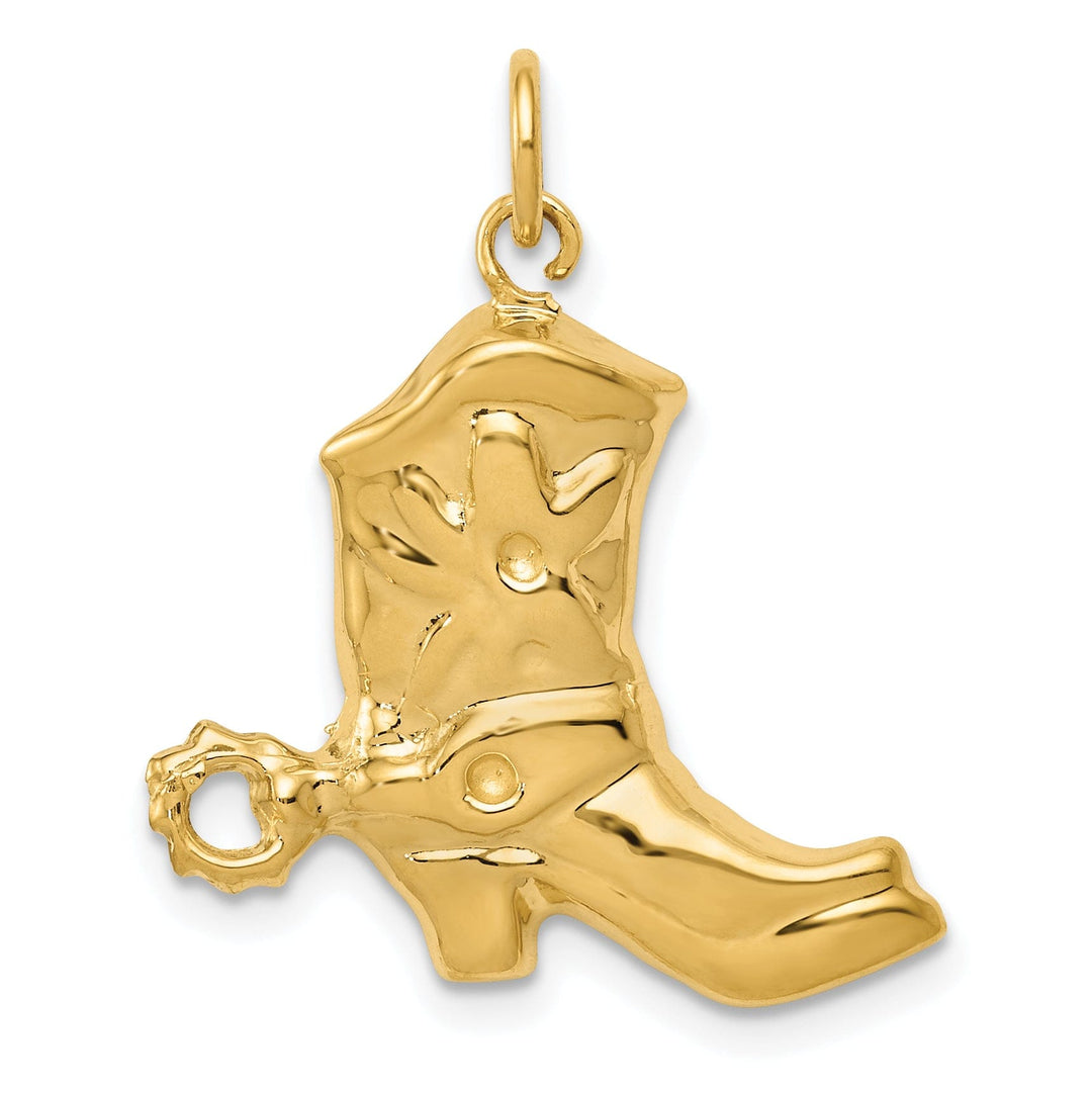 14k Yellow Gold Textured Polished Finish Unisex Cowboy Boot with Spurs Charm Pendant