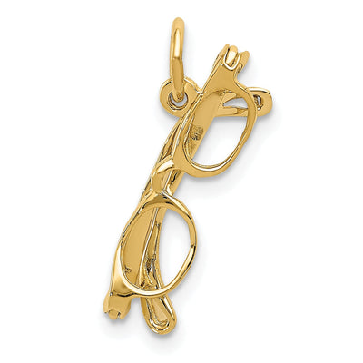 Solid 14k Yellow Gold 3-D Glasses Charm Pendant