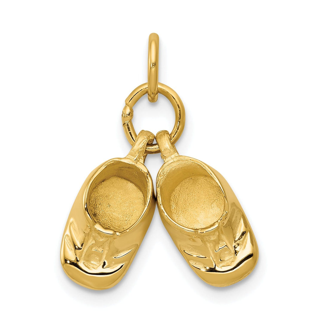 14k Yellow Gold Polished Finish 3 Dimensional Baby Shoes Charm Pendant.