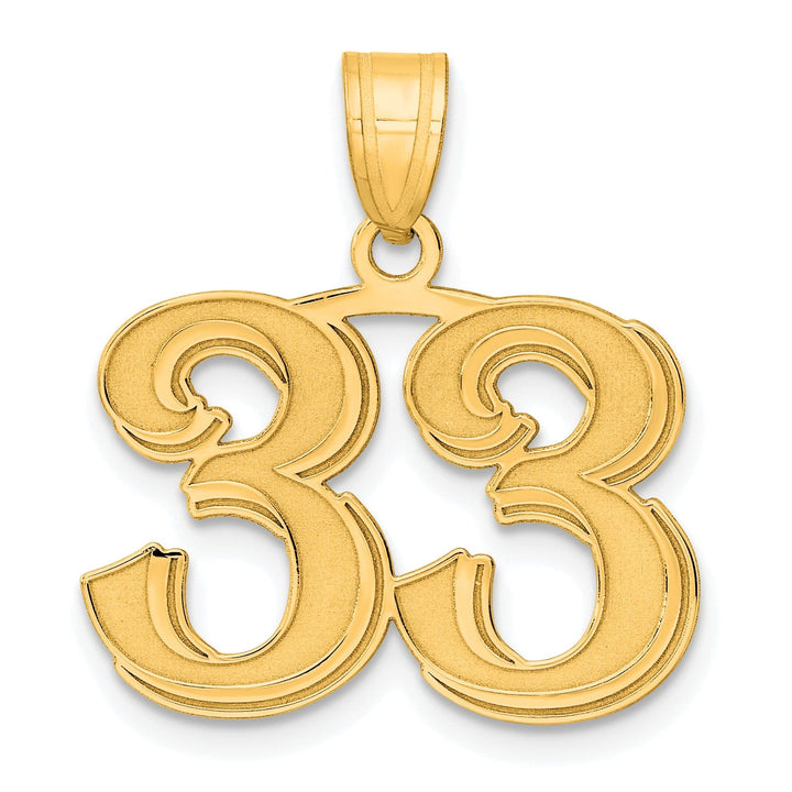 14k Yellow Gold Polished Etched Finish Number 33 Charm Pendant