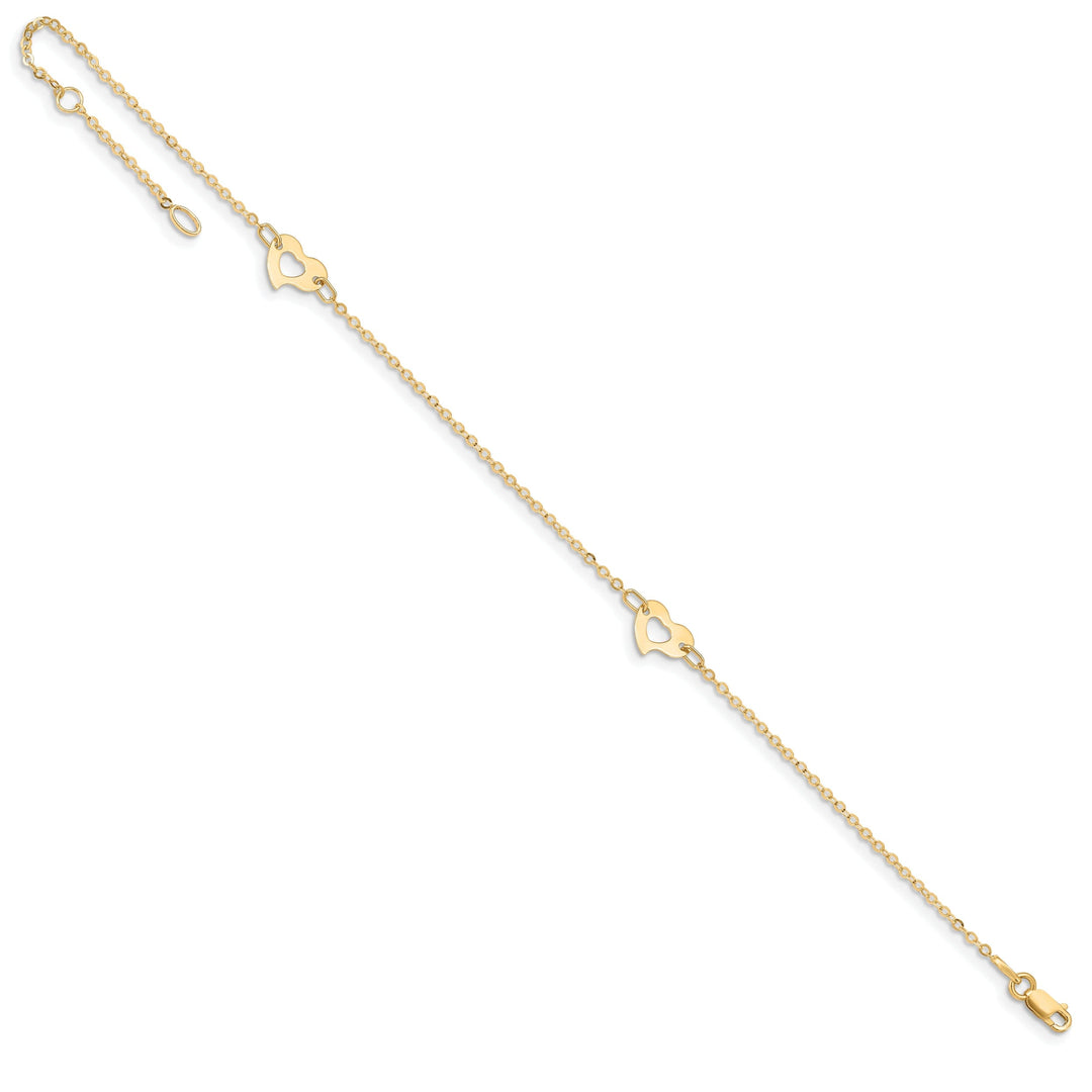 14k Yellow Gold Polished Heart Anklet
