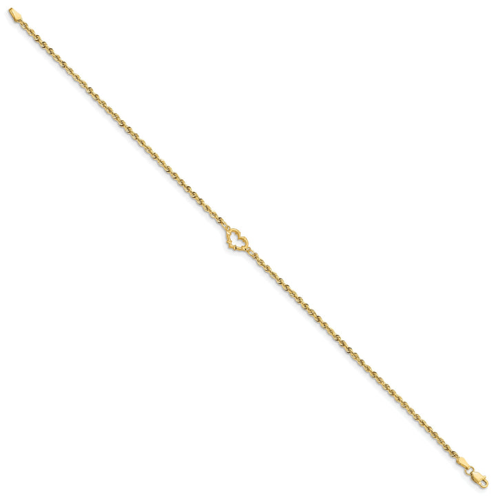 14k Yellow Gold Open Heart Rope Anklet