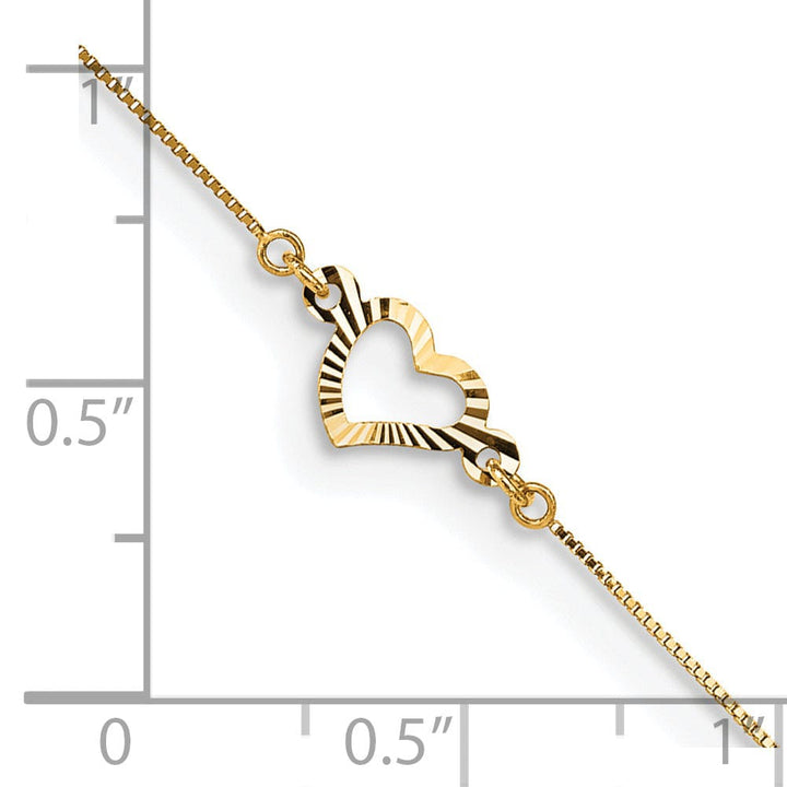 14k Yellow Gold Adjustable Heart Design Anklet