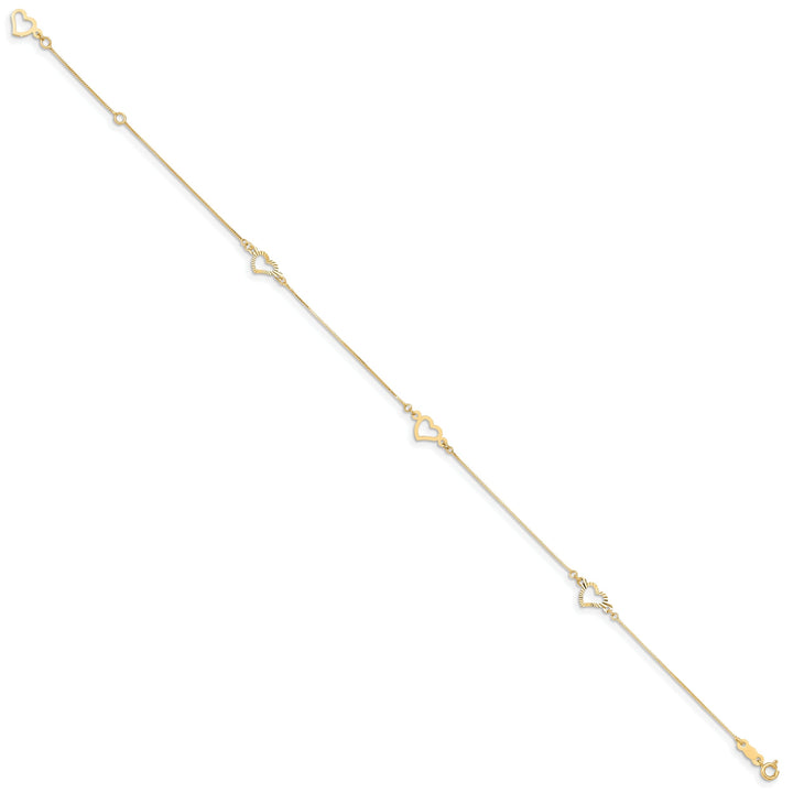14k Yellow Gold Adjustable Heart Anklet