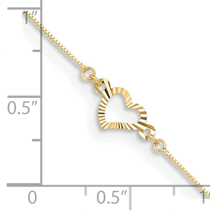 14k Yellow Gold Adjustable Heart Anklet