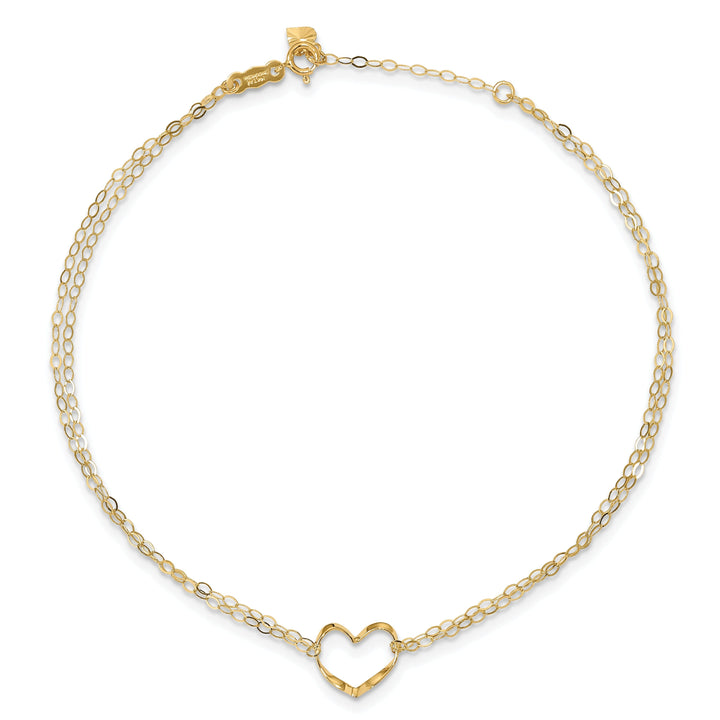 14k Yellow Gold Double Strand Heart Anklet
