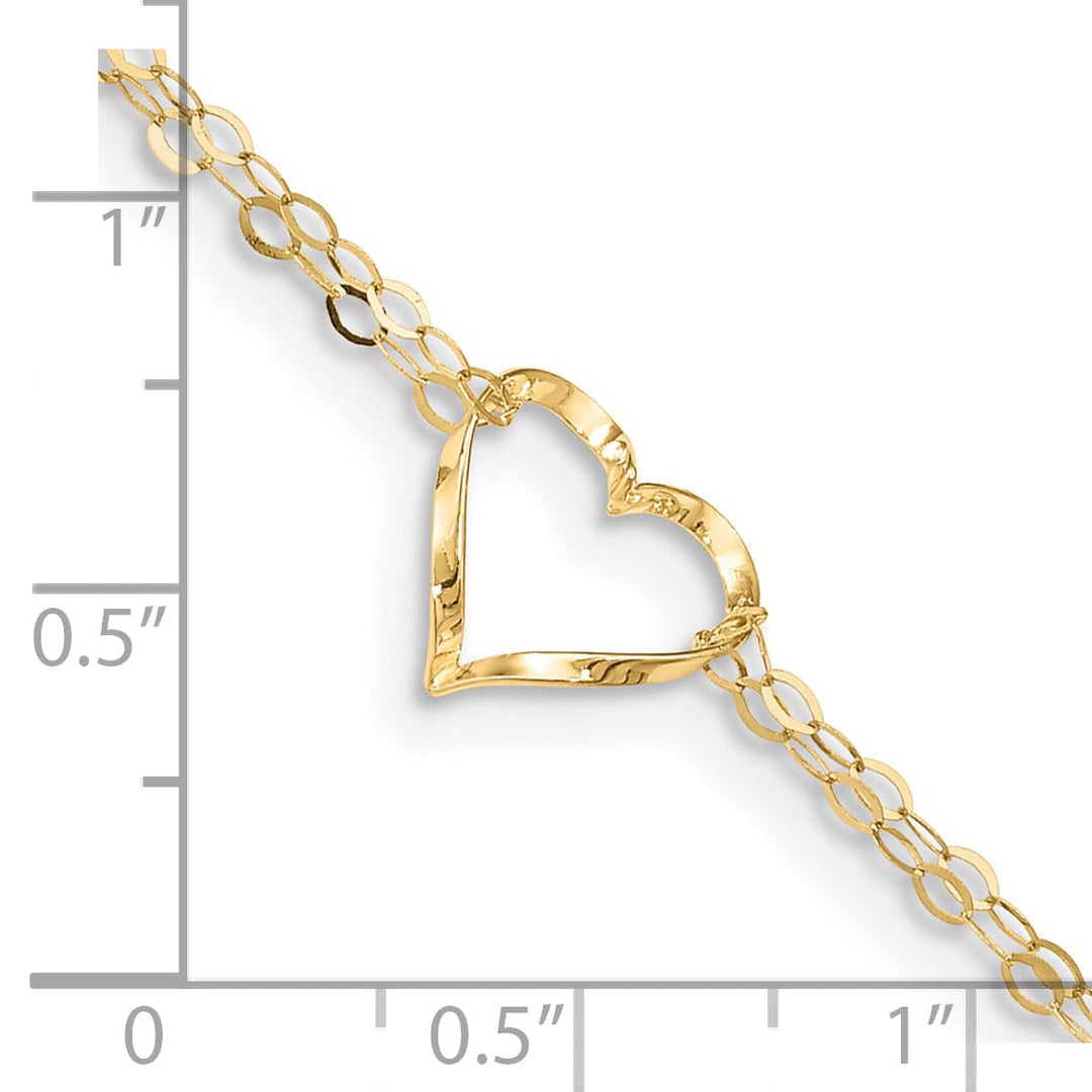 14k Yellow Gold Double Strand Heart Anklet