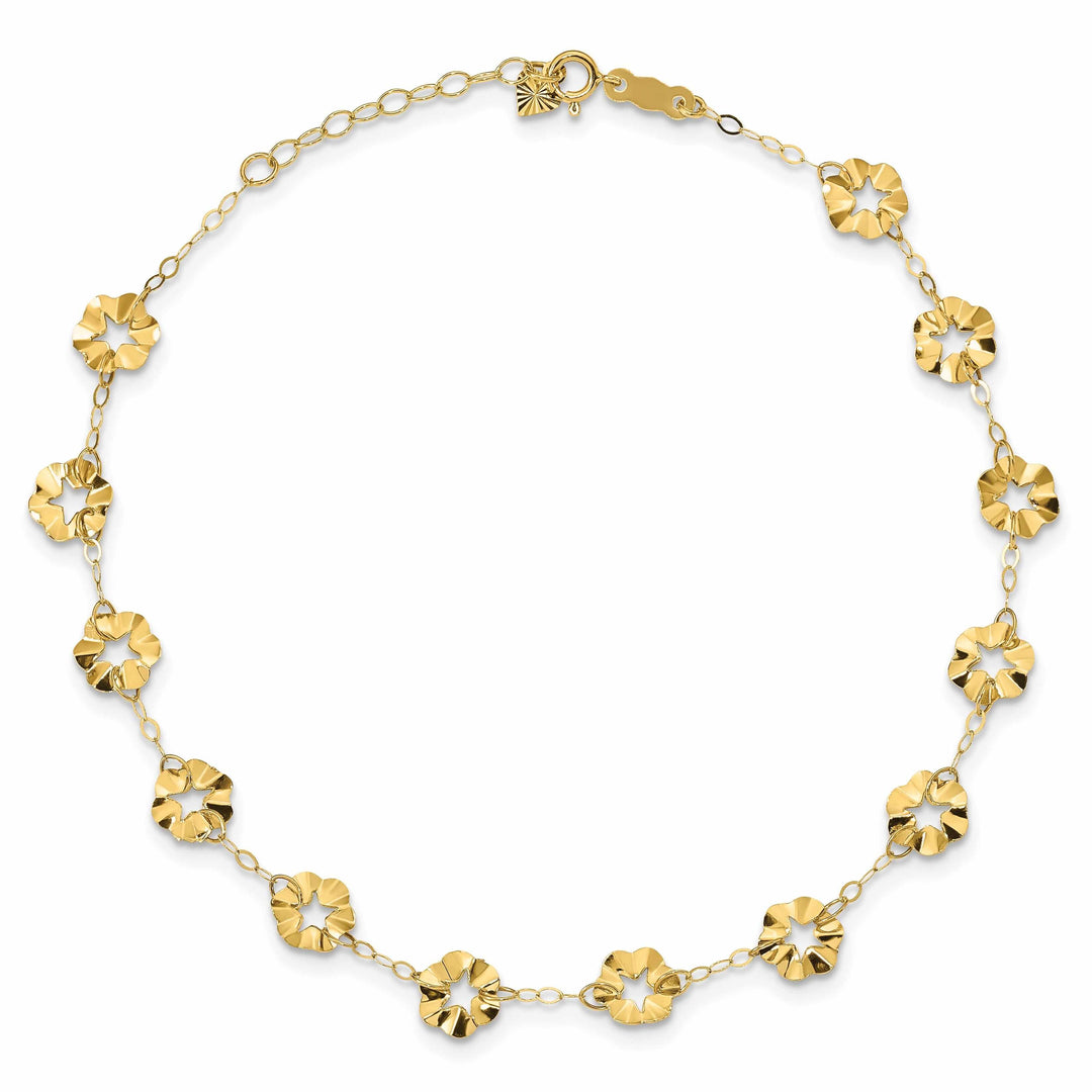 14k Gold Adjustable Flower Anklet Bracelet