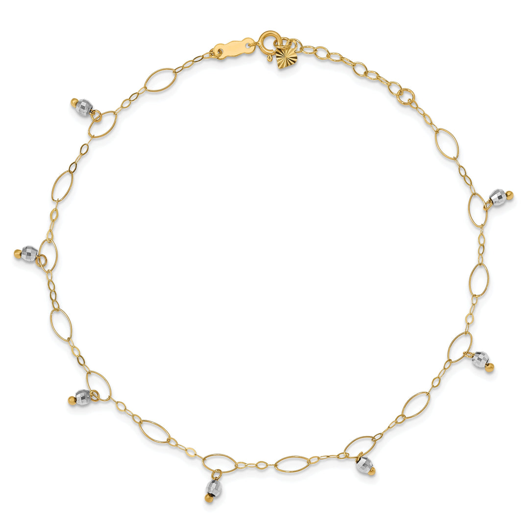 14k Two-tone Gold Mirror Beaded Anklet