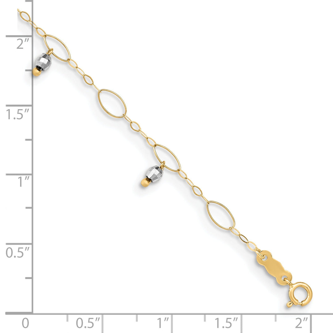 14k Two-tone Gold Mirror Beaded Anklet