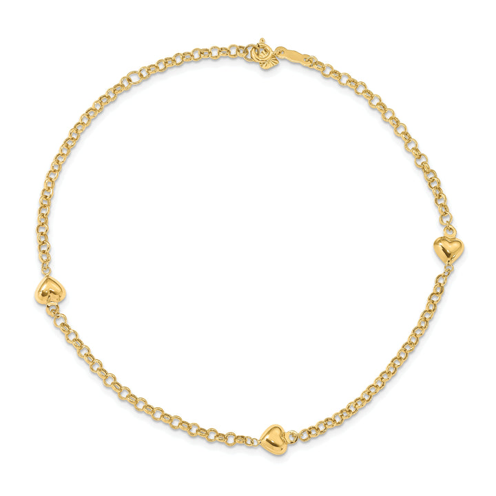 14k Yellow Gold Puff Heart Anklet