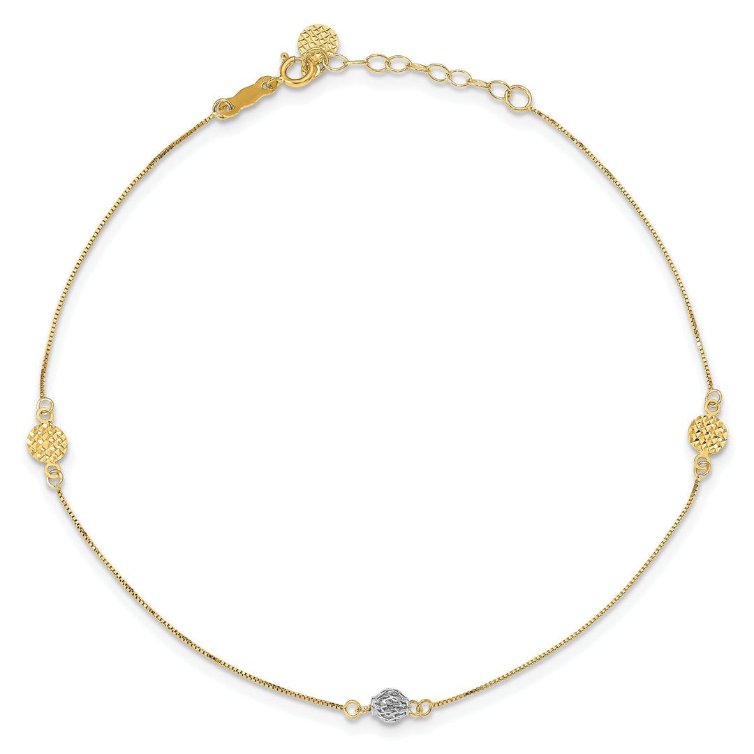 14k Two-tone Gold Puff Circle Anklet
