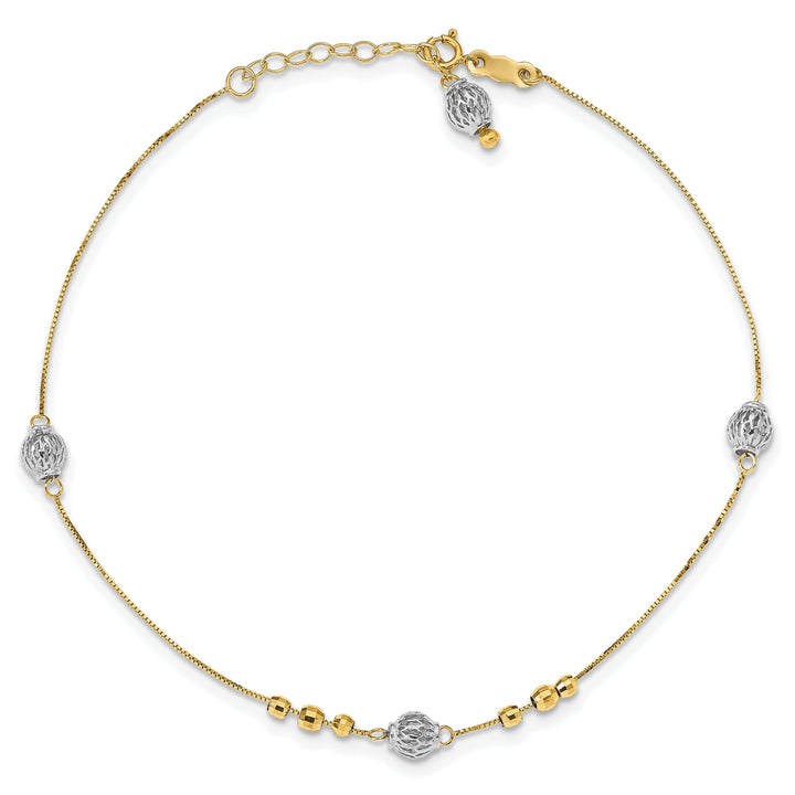 14k Two-tone Gold Bead 9 Anklet