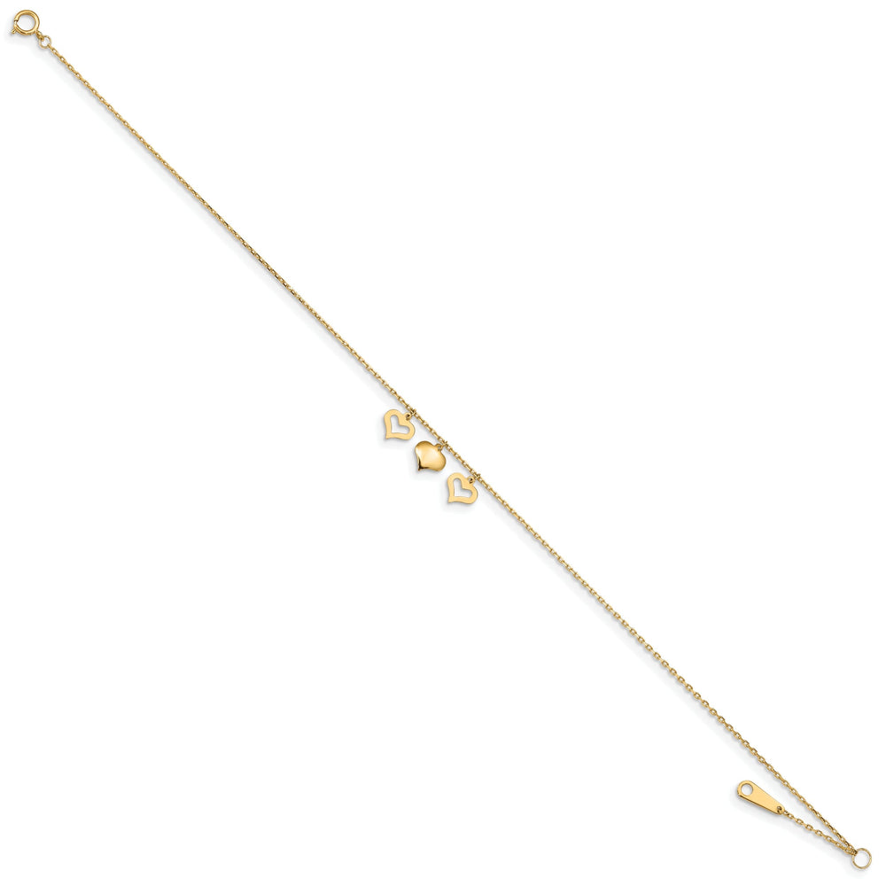 14k Yellow Gold 3 Hearts Anklet