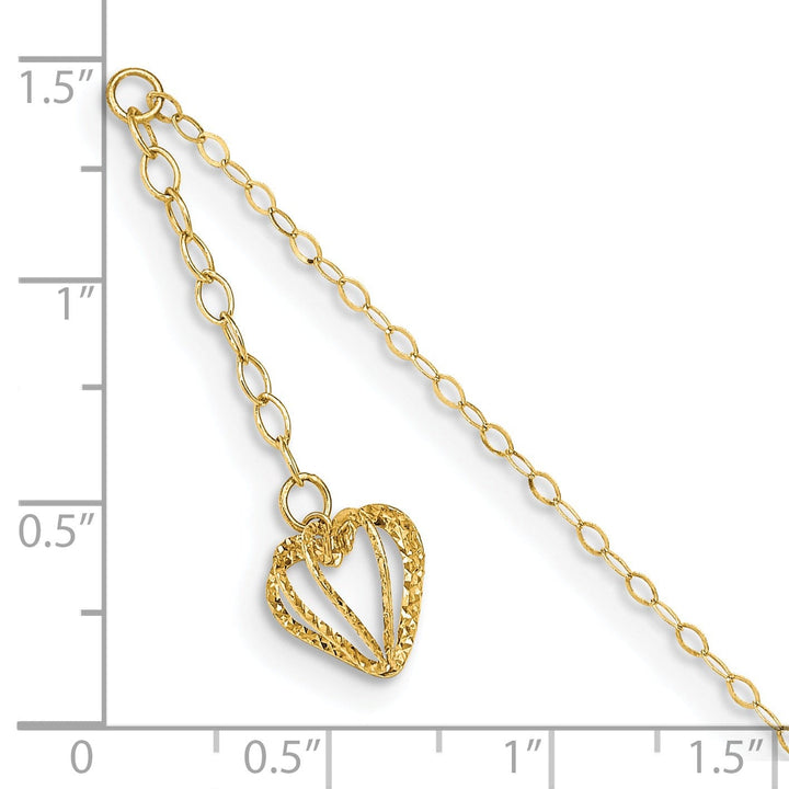 14k Yellow Gold Oval Link Chain Heart Cage Anklet