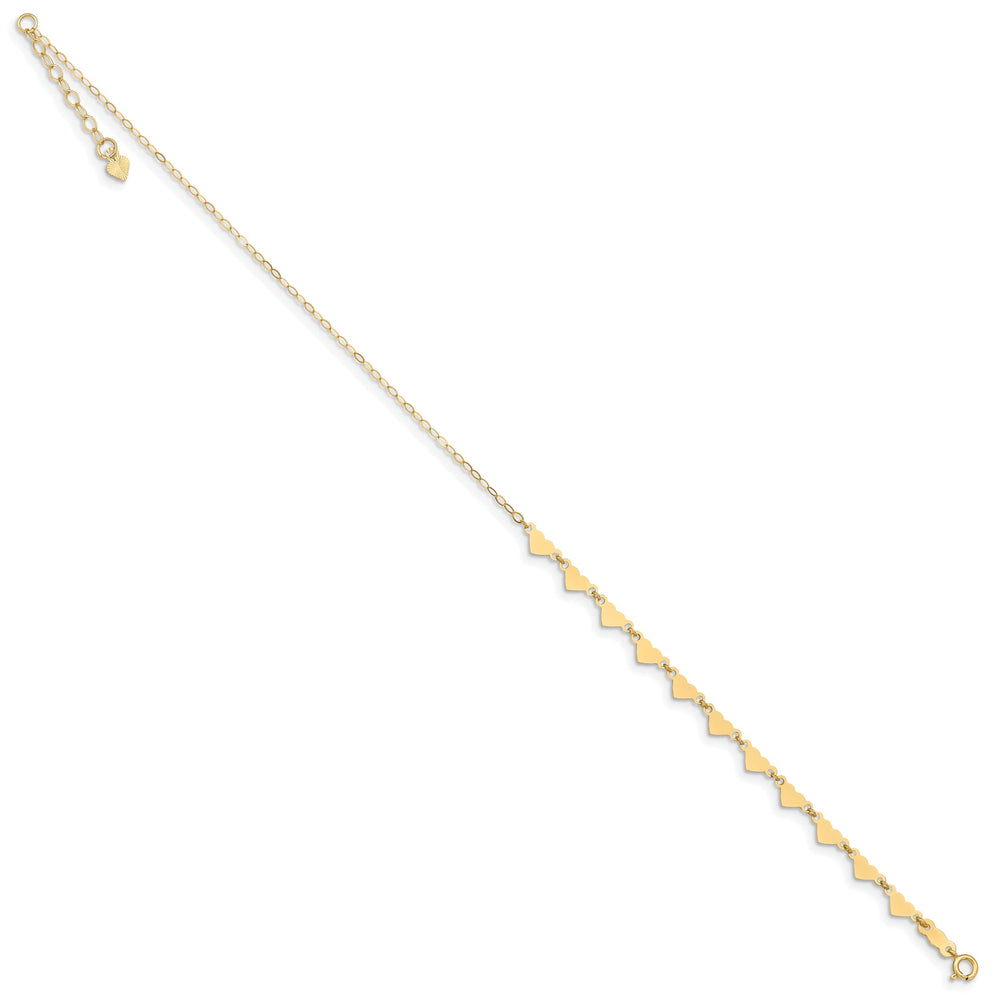 14k Yellow Gold Oval Link Chain With Hearts Anklet