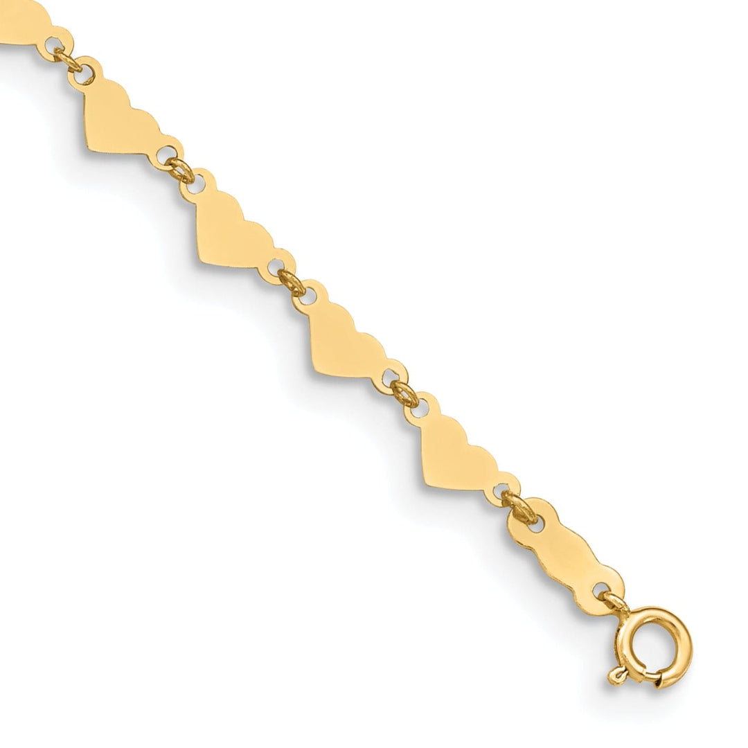 14k Yellow Gold Oval Link Chain With Hearts Anklet