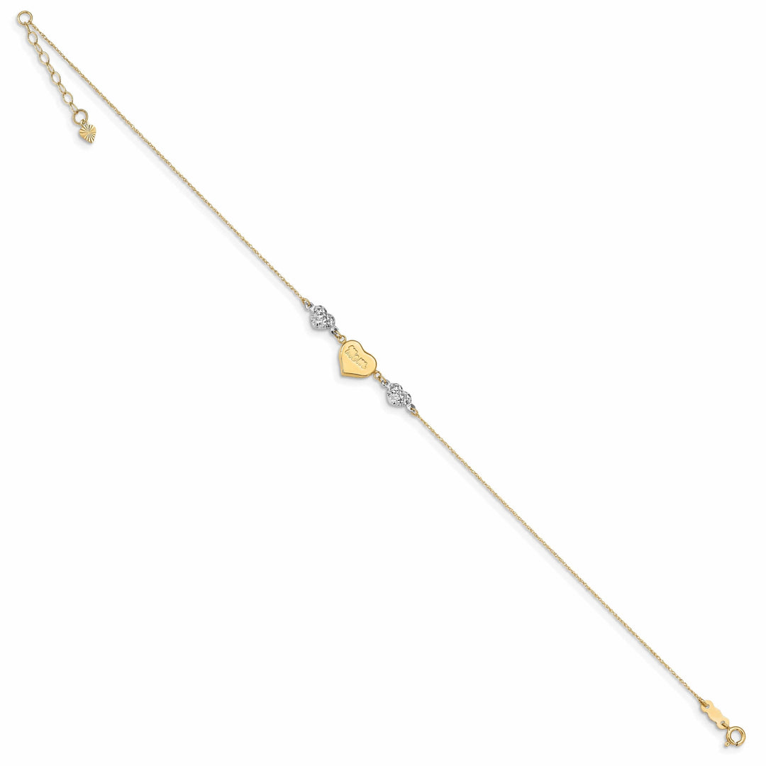14K Gold Ropa Beads Puff Heart LOVE Anklet