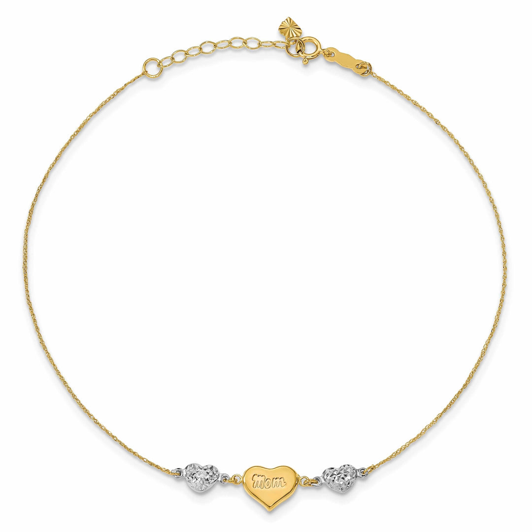 14K Gold Ropa Beads Puff Heart LOVE Anklet