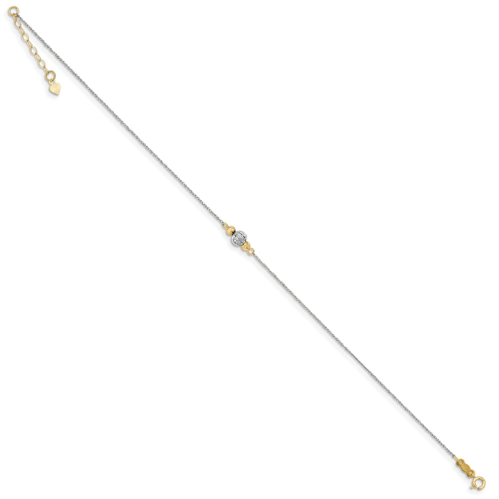 14k White Gold Ropa Diamond Cut Bead Anklet
