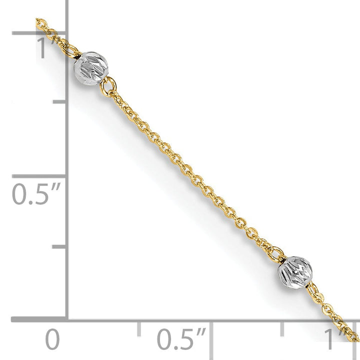 14k Two-tone Gold Diamond Cut Beads Anklet
